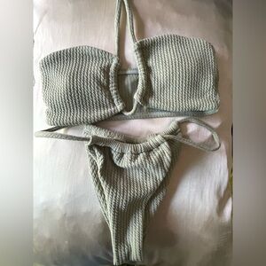 Sage Green Bikini Set Bandeau Halter